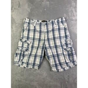 Lee Dungarees White Blue Gray men's Shorts Size 29 Plaid Cargo Shorts